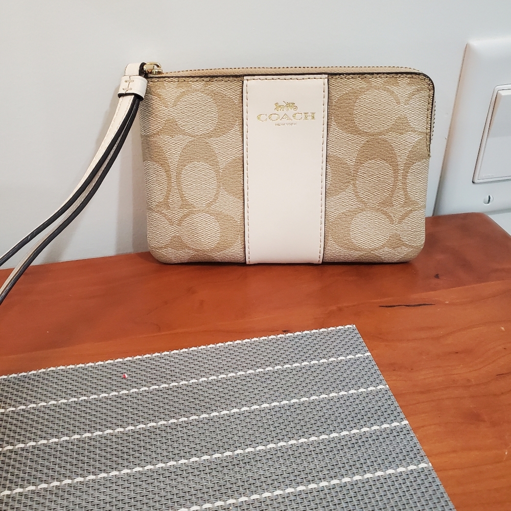 Coach Beige and White Wristlet